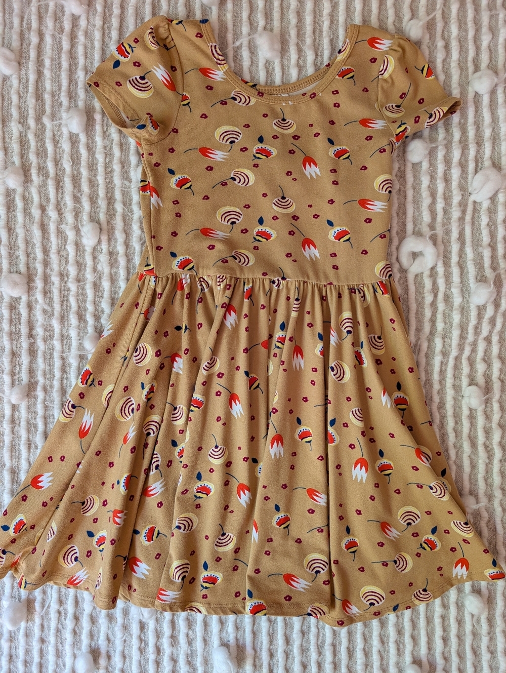 Girls' Tan Floral-Print Twirl Dress-size 3/4